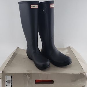 Hunter Woman's Black Gloss Rubber Rain Boots SZ 7